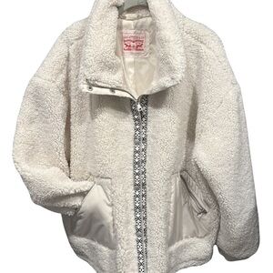 Levi's Cream Teddy Jacket with Patterned Trim